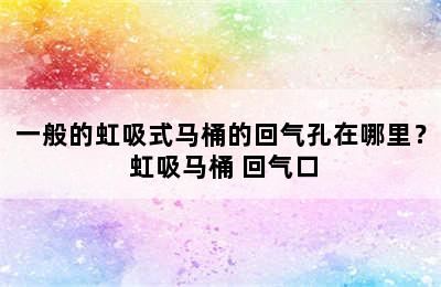 一般的虹吸式马桶的回气孔在哪里？ 虹吸马桶 回气口